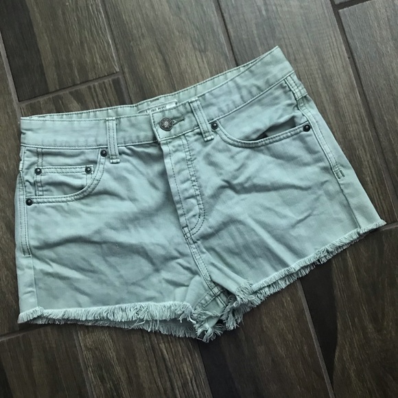 Free People Pants - Free People Light Green Frayed Shorts Sz 26